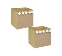 Toilinux – Lot de 2 boîtes de rangement enfant – 5 pompons – 29 x 29 cm – Marron et blanc