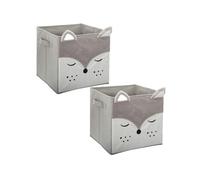 Lot de 2 Boîtes de rangement enfant design velours Douceur - L. 29 x l. 29 cm - Gris