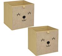 Toilinux Boîtes de rangement enfant effet jute Animal – Lot de 2 – 29 x 29 cm – Marron