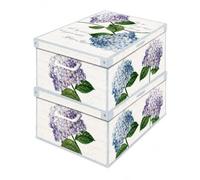 Lot de 2 Boîtes de Rangement Hortensias 32×42×17,5 cm - Carton Épais, Résistantes et Décoratives - Made in Italy, Faciles à Monter, Design Italien Élégant, avec Poignées