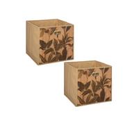 Lot de 2 boîtes de rangement imprimé tropical en bambou et tissu 31x31x31 cm Marron