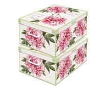 Lot de 2 Boîtes de Rangement Pivoines 32×42×17,5 cm - Carton Durable, Design Italien Élégant - Made in Italy, Faciles à Monter, Poignées Solides, Pour Armoire, Maison et Dressing