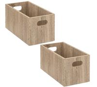 Lot de 2 Boîtes de rangement rectangulaire en MDF - L. 31 x H. 15 cm - Beige effet bois