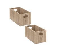 Toilinux – Lot de 2 boîtes de rangement rectangulaires en MDF – L. 31 x H. 15 cm – Beige effet bois