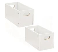 Toilinux - Lot de 2 Boîtes de rangement rectangulaire en MDF - L. 31 x H. 15 cm - Blanc