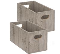 Lot de 2 Boîtes de rangement rectangulaire en MDF - L. 31 x H. 15 cm - Gris effet bois