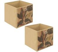 Lot de 2 boîtes de rangement Toilinux cubes en bambou motifs jungle PALAWAN 31x31x31 cm Marron Marron