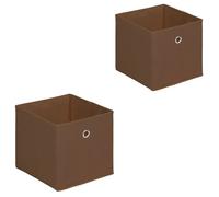 Lot de 2 boites en tissu brun ELA boîte de rangement ouverte avec poignée dim 27 x 27 x 27 cm, pour linge jouets vêtements