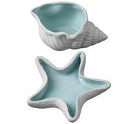 Lot de 2 bols à bijoux en céramique, plateau à babioles coquillage, bol à bague conque, bol étoile de mer, décoration intérieure côtière, décor de commode, organisateur de bijoux, blanc+bleu