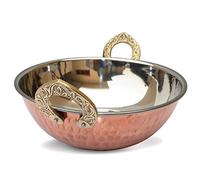 Lot de 2 bols indiens en cuivre avec poignée en laiton massif pour céréales, soupes, aliments cuits, plats de service en cuivre (13 cm)