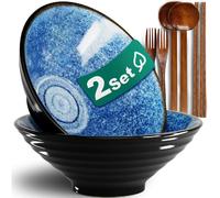 Lot de 2 bols ramen 1800 ml - céramique avec ustensiles