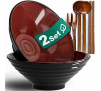Lot de 2 bols ramen 1800 ml - céramique et ustensiles bois
