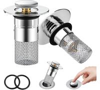 Lot de 2 Bonde de Lavabo pour Vidage 34-40mm,Bouchon Baignoire Universel Pop Up,Bouchon Evier Salle de Bain avec Tamis à Cheveux,Accessoire Bouchon Baignoire pour Lavabo
