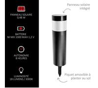 Lot de 2 Borne Solaire LED 18 Lumens Blanc Chaud 3000K - Autonomie 8 h IP44 À Planter