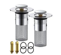 Lot de 2 bouchons de lavabo pop-up pour salle de bain | Filtre de vidange pop-up pour lavabo | Récipient de récupération des restes alimentaires | Panier de vidange pour évier de cuisine | Prise de