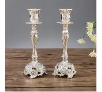 Lot de 2 Bougeoirs Chandeliers Candélabres en Métal Argenté Décoration, Bougeoir Vintage