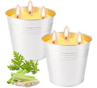 Lot de 2 bougies à la citronnelle d'extérieur de 907,2 g, seau en métal à 3 mèches, durée de combustion de 100 heures chacune, grandes bougies d'extérieur pour patio, maison, intérieur, terrasse