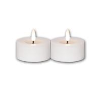 Lot de 2 bougies chauffe-plat LED FLAME FLOW L, hauteur 5,5cm, diamètre 7cm, couleur blanc, fonctionnement sur piles, fonction minuterie