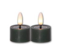 Lot de 2 Bougies Chauffe-Plat LED Flame Flow M, Hauteur 5cm, diamètre 4cm, Couleur Vert foncé, Fonctionnement sur Piles, Fonction minuterie