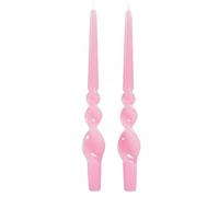 Lot de 2 bougies de chandelier voulues laquées artisanales - Hauteur 30 cm - Cereria Di Giorgio - Couleur rose poudre