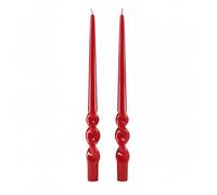 Lot de 2 bougies de chandelier voulues laquées artisanales - Hauteur 40 cm - Cereria Di Giorgio - Couleur rouge