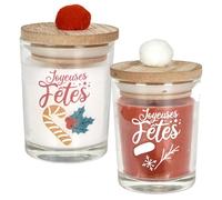 Lot de 2 bougies parfumée de Noël avec pompom 12h SWEET POMPOM senteur sapin de Noël