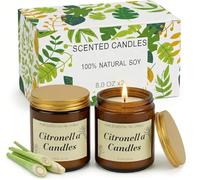 Lot de 2 bougies parfumées à la citronnelle en cire de soja - 226 ml - 160 à 200 heures de combustion au total - Bougie parfumée à la citronnelle - Pour jardin, balcon et camping, cadeau d'été pour