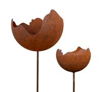 Lot de 2 boules de feu en métal rouillé - 92/70 cm - Photophore avec piquet - Décoration de jardin