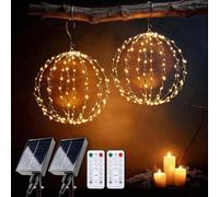 Lot de 2 boules lumineuses solaires d'extérieur avec télécommande - Diamètre : 30 cm - 140 LED - 1200 mAh - Minuterie 4/6/8 h - Intensité variable - 8 modes - Étanche IP44 - Guirlande lumineuse