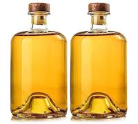 Lot de 2 bouteilles de liqueur en verre transparent à base lourde avec bouchons en T en bois transparent - Bouteilles de vin hermétiques pour brassage domestique - Pour jus de kombucha, huile