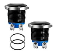 Lot de 2 Boutons Poussoirs 12V Momentané 16mm,220V Bouton de Démarrage Rond | Poussoir Momentané Métal Noir, pour Voiture Moto Sonnette Bateau Bricolage Électronique, Raccord à Vis, Matériau Métallique