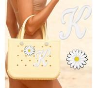 Lot de 2 breloques personnalisées en forme de lettre et de fleur pour sacs à main, sacs à dos, sacs à main, cadeau créatif