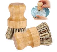 Lot de 2 brosses à vaisselle en bambou - Brosse ronde mini naturelle pour casseroles, poêles et légumes - Ensemble de nettoyage durable avec fibre Union et fibre Tampico (A, L)