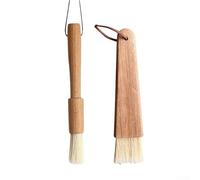 Lot de 2 brosses de barbecue en bois de hêtre avec têtes rondes et plates pour griller, badigeonner, mariner, faire des tâches de cuisine d'intérieur et d'extérieur