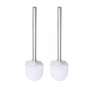 Lot de 2 brosses WC avec manche en acier inoxydable, brosse WC à long manche, diamètre 8 cm, tête de brosse remplaçable (blanc)