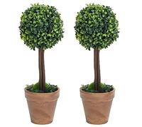 Lot de 2 buissons artificiels dans un pot de 56 cm - En forme de boule - Plantes artificielles pour l'intérieur et l'extérieur - Vert
