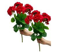Lot de 2 Buissons de Géraniums Artificiels de 35 Cm, Fausses Fleurs en Soie, Résistants aux UV, Plantes D'extérieur pour Décoration Florale D'intérieur, Jardin, Patio, Cimetière, Vase(Rouge)