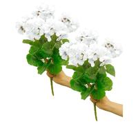 Lot de 2 Buissons de Géraniums Artificiels de 35 Cm, Fausses Fleurs en Soie, Résistants aux UV, Plantes D'extérieur pour Décoration Florale D'intérieur, Jardin, Patio, Cimetière, Vase(Blanc)