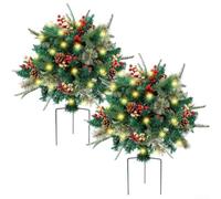 Lot de 2 buissons de Noël lumineux à DEL - Décoration d'extérieur - 54 cm - Arbuste artificiel à feuilles persistantes pour jardin, porche, affichage festif - Feuillage vert résistant aux intempéries