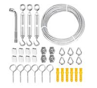 Lot de 2 câbles en acier inoxydable, 20 mètres, 3 mm, avec tendeurs, gaines de serrage, pour jardin extérieur et usage intérieur