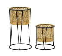 Lot De 2 Cache-Pot En Métal Doré Et Noir À¿ 21x40-19x22 Cm