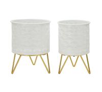Lot de 2 Cache-Pots Design ""Carly"" 20cm Blanc & Or