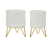 Lot de 2 Cache-Pots Design Carly 20cm Blanc & Or