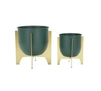 Lot de 2 Cache-Pots Design "Grent" 26cm Vert & Or
