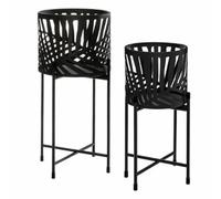 Set de 2 pots avec support ""Feuilles"" métal noir - Atmosphera Créateur d'intérieur
