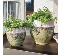 Lot de 2 cache-pots Montcony vert vieilli/gris