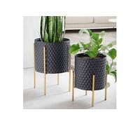 Lot de 2 cache-pots ronds 30 et 24 cm en fer noir et doré