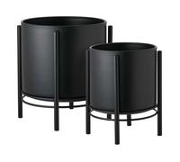 Lot de 2 Cache-Pots ronds sur Pieds en Métal noir - MAYAN