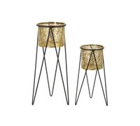 Lot de 2 Cache-Pots sur Pied ""Drak"" 46cm Or & Noir