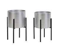 Vente-unique - Lot de 2 Cache-Pots sur Pied en métal - D.25 x H.39 et D. 23 x H.35.5 - Argenté et Noir - EDMEE